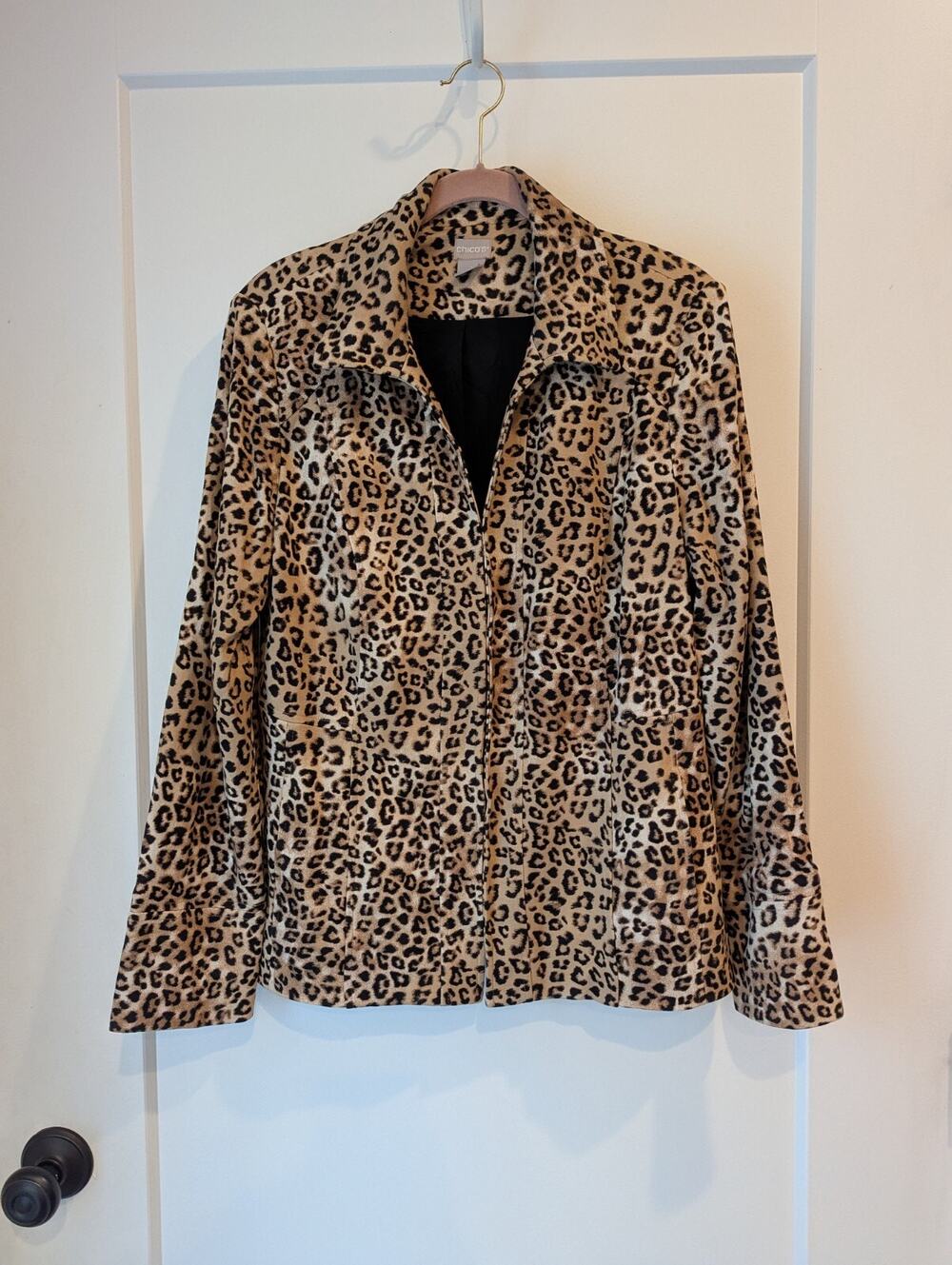 Chico's Blazer Jacket Women’s Size 1 (M) Leopard Cheetah Animal Print